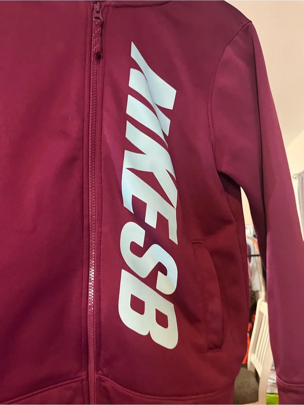 Nike Kids Burgundy Full-Zip Hooded Jacket with Light Blue Logo size large